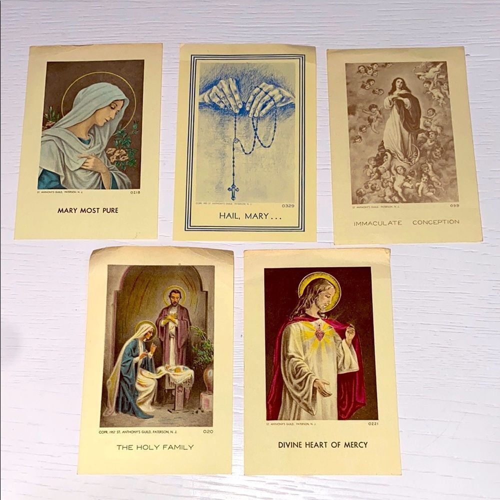 Vintage Set of 5 Religious Prayer Cards The Holy Family Mary Catholic Religion